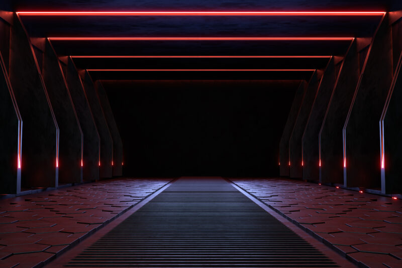 Empty dark room, Modern Futuristic Sci Fi Background. 3D illustr