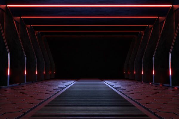 Empty dark room, Modern Futuristic Sci Fi Background. 3D illustr