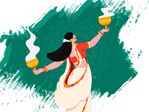 bengali-woman-doing-durga-puja-illustration-svg-download-png-5332029