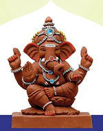 Ganesh Idol 15" Home Visarjan Kacchi Mitti (Eco Friendly - 151 (Diamond) - Assorted Colour - Only Berlin same day delivery