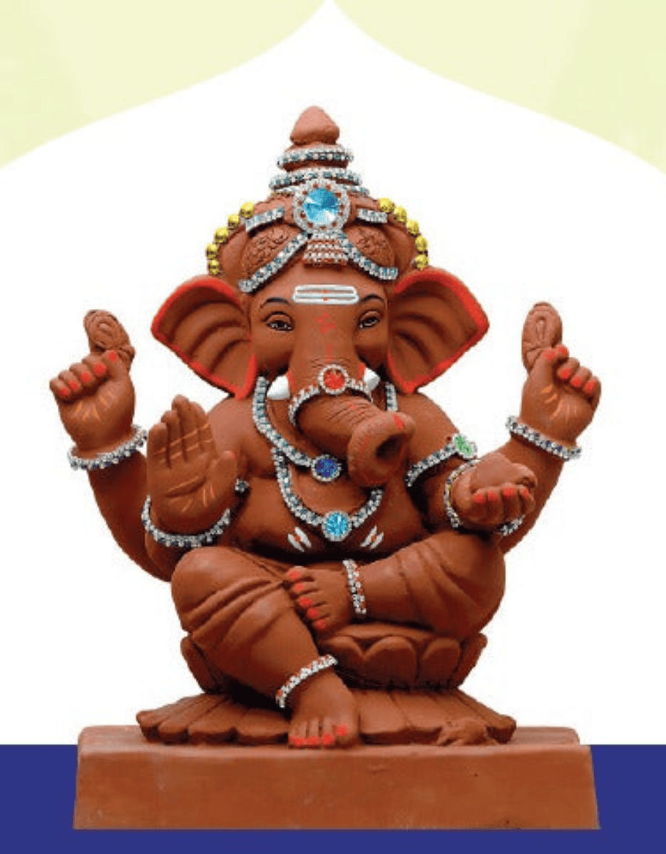Ganesh Idol 15″  Home Visarjan Kacchi Mitti (Eco Friendly – 151 (Diamond) – Assorted Colour – Only Berlin same day delivery