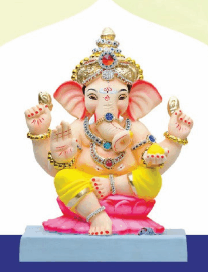 Ganesh Idol 15" Home Visarjan Kacchi Mitti (Eco Friendly - 146 (Diamond) - Assorted Colour - Only Berlin same day delivery - Image 1
