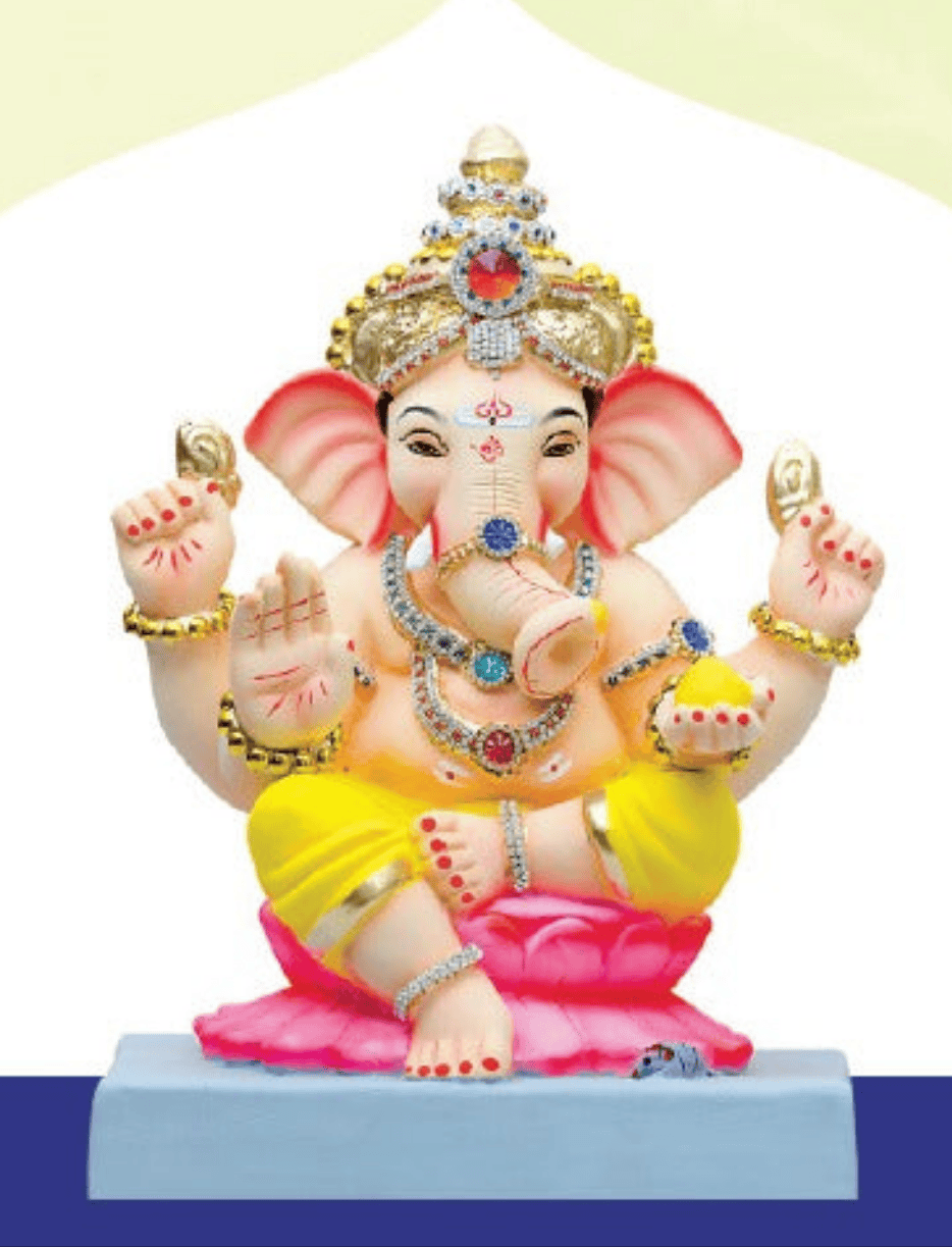 Ganesh Idol 15″  Home Visarjan Kacchi Mitti (Eco Friendly – 146 (Diamond) – Assorted Colour – Only Berlin same day delivery