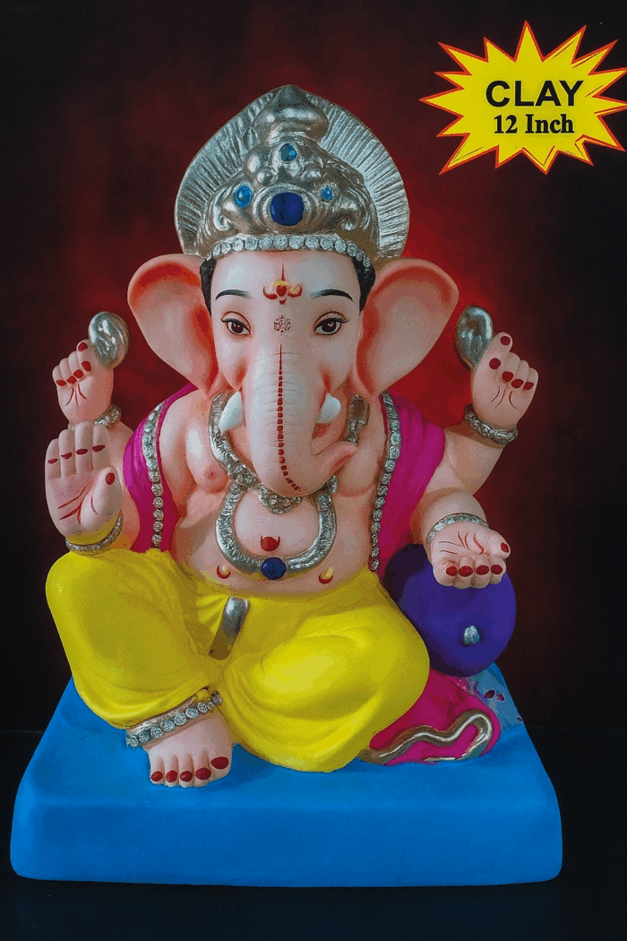 Ganesh Idol 12" Home Visarjan Kacchi Mitti (Eco Friendly - 141 (Diamond) - Assorted Colour - Only Berlin same day delivery (Copy) - Image 1