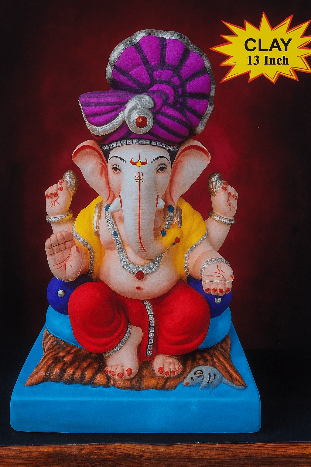Ganesh Idol 13″  Home Visarjan Kacchi Mitti (Eco Friendly – 135 (Diamond) – Assorted Colour – Only Berlin same day delivery
