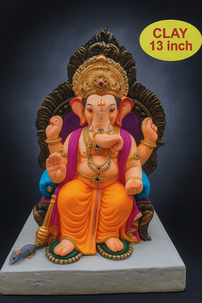 Ganesh Idol 13" Home Visarjan Kacchi Mitti (Eco Friendly - 134 (Diamond) - Assorted Colour - Only Berlin same day delivery - Image 1