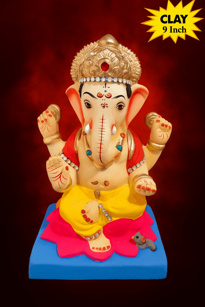 Ganesh Idol 9" Home Visarjan Kacchi Mitti (Eco Friendly - 95) (Diamond) - Assorted Colour - Only Berlin same day delivery - Image 1