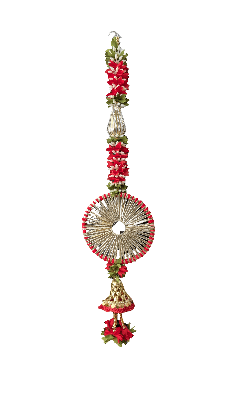 Artificial Marigold  Hanging Toran (Red) Chakra and Bell Set of 2