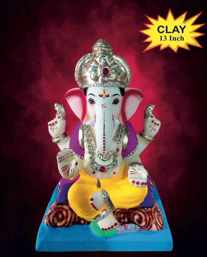 Ganesh Idol 13" Home Visarjan Kacchi Mitti (Eco Friendly - 132 (Diamond) - Assorted Colour - Only Berlin same day delivery - Image 1