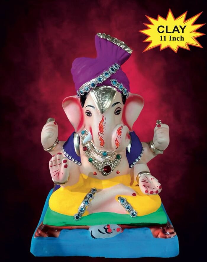 Ganesh Idol 11" Home Visarjan Kacchi Mitti (Eco Friendly - 114 (Diamond) - Assorted Colour - Only Berlin same day delivery - Image 1