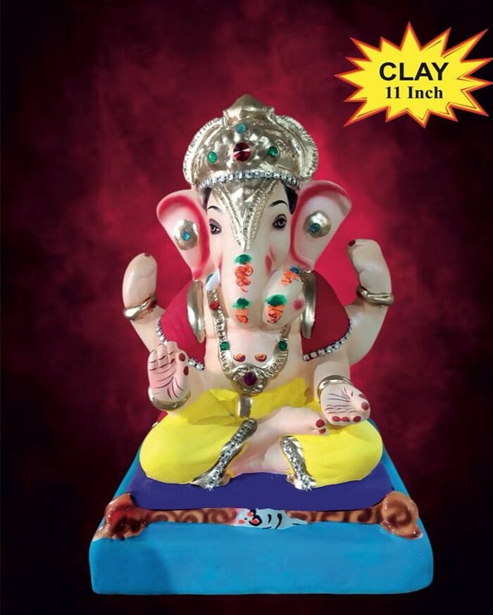 Ganesh Idol 11" Home Visarjan Kacchi Mitti (Eco Friendly - 113 (Diamond) - Assorted Colour - Only Berlin same day delivery - Image 1